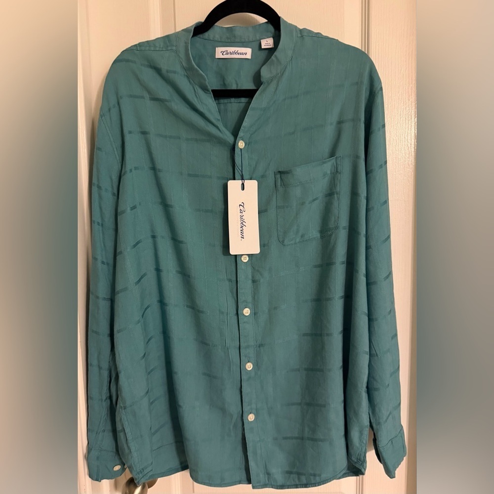 Roundtree & Yorke Caribbean Teal Shirt Size-L - Picture 1 of 7